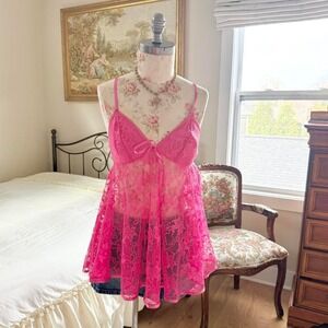 Y2K hot pink sheer lace babydoll Lovers Lane size medium
